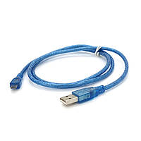 Кабель USB 2.0 (AM/Miсro 5 pin) 1м, прозрачный синий, Пакет, Q250 o