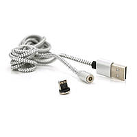 Магнитный кабель PiPo USB 2.0/Lighting, 2m, 2А, тканевая оплетка, бронированный, съемник, Silver, BOX o