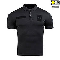Футболка поло потовідвідна M-TAC ELITE TACTICAL COOLMAX Black,тактична футболка чорна з наклейками для поліції