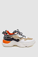 Кросівки жіночі з паєтками, колір біло-помаранчевий, 243R3B-20-7A