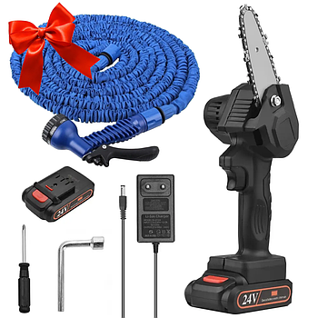 Акумуляторна ланцюгова пилка 24V, 4'', LY-21 + Подарунок Шланг для поливу 30м Magic Hose / Ручна електропила