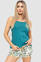 Жіноча піжама з принтом, колір смарагдовий, 219RL-6029
