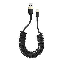 Дата кабель USB 2.0 AM to Lightning 1.0m spiral black ColorWay CW-CBUL051-BK JLK