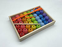 Детская деревянная игрушка. Конструктор цветной, 43 детали. Экопродукт. 25х18х3см