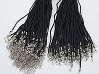Черный Шнурок на шею с застежкой с карабином 50 см. Текстильный прочный Ремешок
