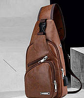 Модная мужская сумка мессенджер через плечо светло коричневая