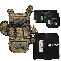 Бронежилет 6 класу ДСТУ 2,7 кг Мультикам у повній комплектації + Бронепакети 2 класу ДСТУ + 11 підсумків