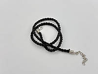Чорний Шнурок на шию із застібкою "Косичка" з карабіном 50 см. Текстильний міцний Ремінець Фурнітура