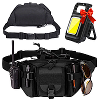 Мужская сумка на пояс 5л D05, 35х17х10см + Подарок Фонарик брелок c карабином и магнитом LED / Армейская сумка