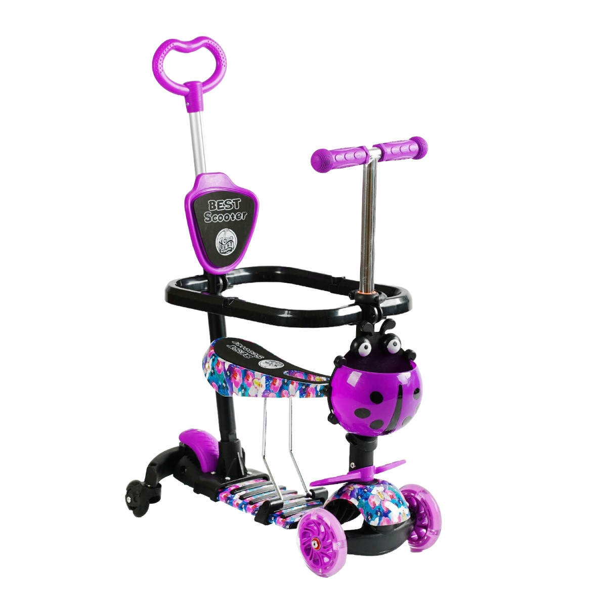 Самокат триколісний Best Scooter LS-25855 зі світлом і музикою з додатковими колесами, Фіолетовий