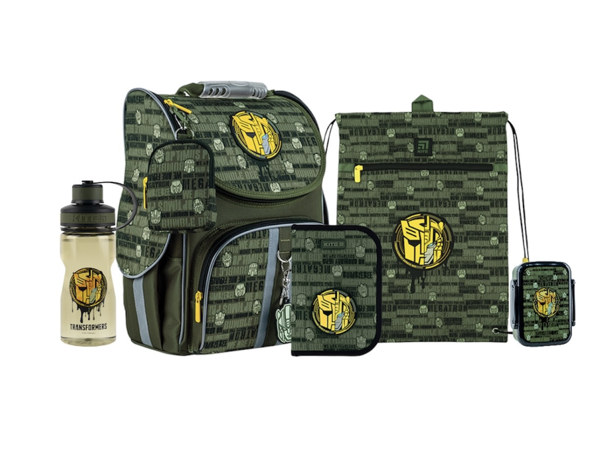 Шкільний набір Kite Transformers (рюкзак, пенал, сумка, ланчбокс, пляшка) SET_TF24-501S