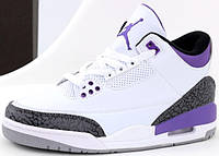 Nike Air Jordan 3 кроссовки белые с фиолетовым Найк Джордан натуральная кожа