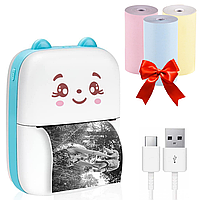 Портативный мини принтер с Bluetooth + Подарок Цветная термобумага 57х30мм, 3шт / Детский термопринтер