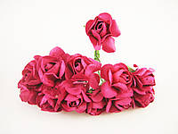 Роза с проволокой розовая полиуретановая 12шт/пучок для рукоделия, хобби, декора