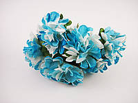 Цветок голубой с белым на проволоке тканевый 6 штук/пучок для рукоделия, хобби, декора