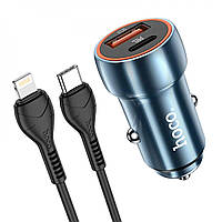 Автомобільний зарядний пристрій HOCO Z46A Blue whale PD20W+QC3.0 car charger set(C to iP) Sapphire Blue inc