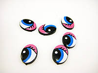 Очі з віями для м'яких іграшок синьо-рожеві 15 мм. Овальні оченята для виробів і ляльок Фурнітура для рукоділля