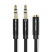 Кабель Vention 2*3.5mm Male to 4 Pole 3.5mm Female Audio Cable 0.3M Black ABS Type (BBTBY) mus