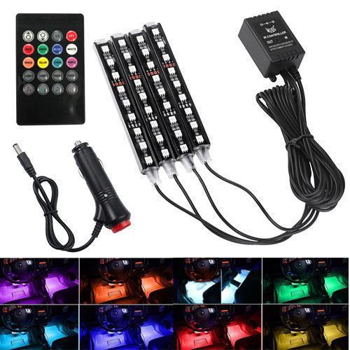 Декоративная RGB LED подсветка салона авто, цветомузыка, ДУ, 12В JLK - фото 1 - id-p2191418131