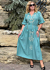 Жіноче довге плаття з вишивкою і короткими рукавами (з L по 2XL)