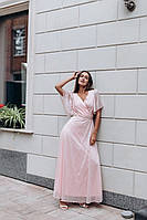 Нарядное розовое блестящее платье в пол (S, M)