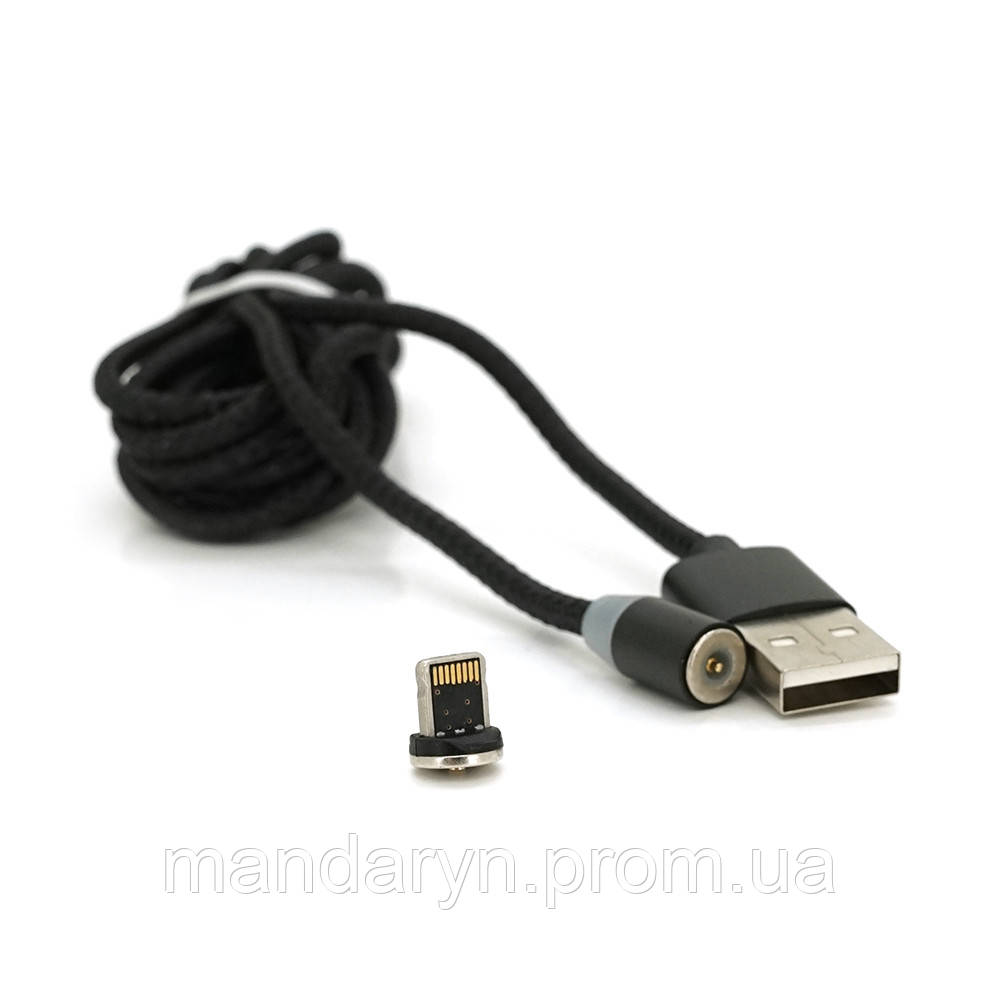 Магнитный кабель PiPo USB 2.0/Lighting, 2m, 2А, тканевая оплетка, бронированный, съемник, Black, BOX b - фото 1 - id-p2062941789