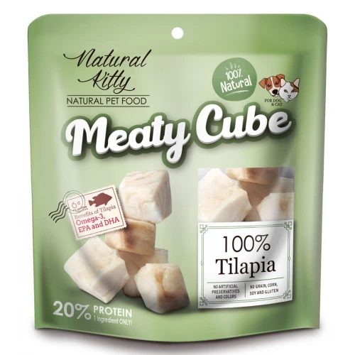 Ласощі для котів та собак Natural Kitty Meaty Cube 100% Tilapia, у вигляді кубиків, тілапія, 50 г, фото 1