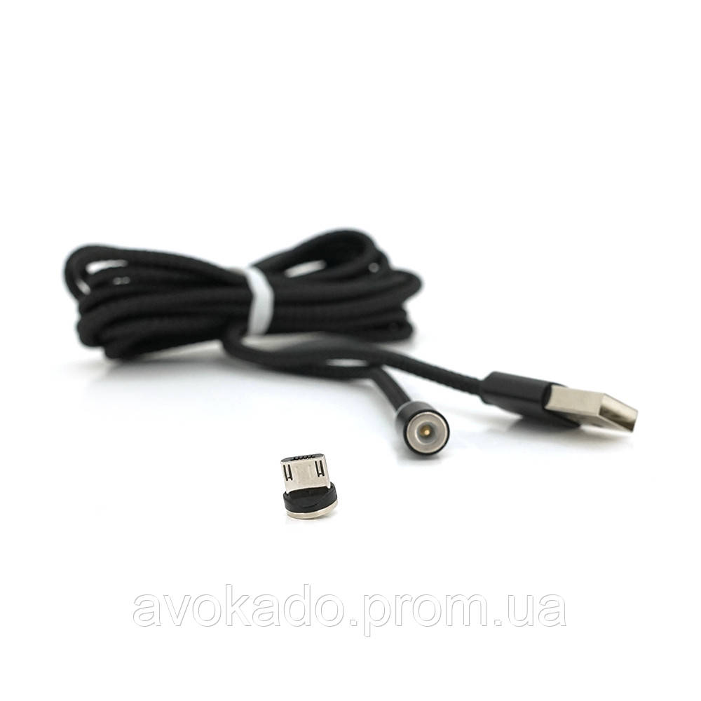 Магнитный кабель PiPo USB 2.0/Micro, 2m, 2А, тканевая оплетка, бронированный, съемник, Black, BOX e - фото 1 - id-p2059687902