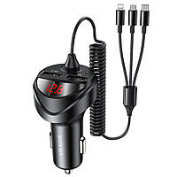 АЗП Usams US-CC119 C22 3.4A Dual USB Car Charger With 3IN1 Spring Cable Black inc mus