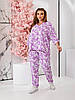 Жіночий стильний літній костюм з принтом: штани та простора блузка-туніка, батал великі розміри, фото 2