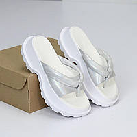 Жіночі літні шльопанці в'єтнамки зручні сріблясті натуральна шкіра