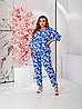 Жіночий стильний літній костюм з принтом: штани та простора блузка-туніка, батал великі розміри, фото 6