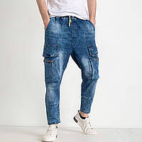 Мужские джинсы котоновые с карманами "карго", на резинке, синего цвета, 27-36