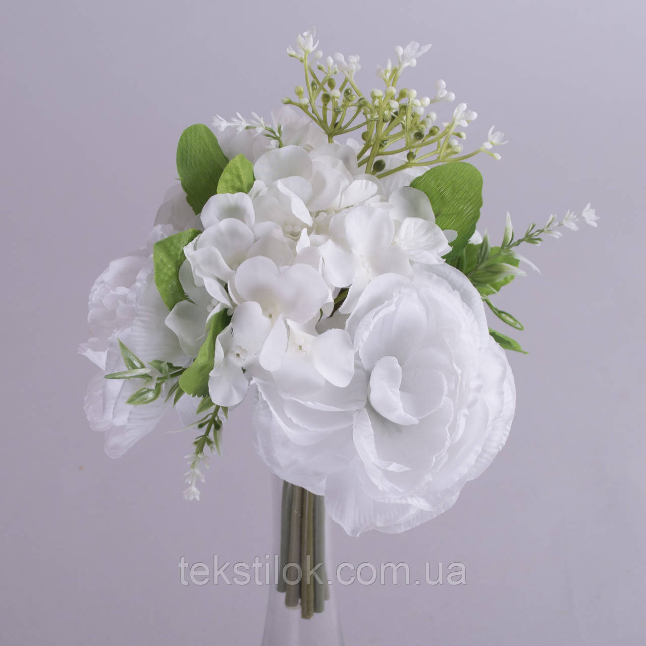 Букет Півонії, мертнезій.гіпсофіла білий 24 см. Квіти штучні, фото 1