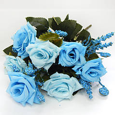 Букет дкоративних троянд, 30 см, блакитний