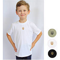 Белая Детская футболка тризуб вышивка, Футболка герб тризуб, Детские футболки от производителя