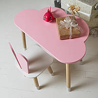 Детский столик тучка и стульчик ушки зайки розовые с белым сиденьем. Столик для игр, уроков, еды 5912