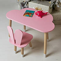 Детский столик тучка и стульчик ушки зайки раздельные розовые. Столик для игр, уроков, еды 5916