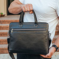 Кожаная мужская черная деловая сумка-портфель Tiding Bag 30987