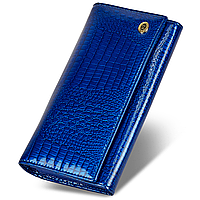 Синий лаковый кошелек с монетницей на защелке из натуральной кожи ST Leather S6001A
