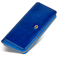 Кошелек синий лаковый из натуральной кожи с блоком для карт ST Leather S7001A