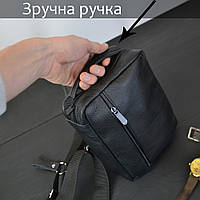 Сумка мужская - кожаная, нагрудная сумка слинг кожаная черная на KM-298 3 кармана