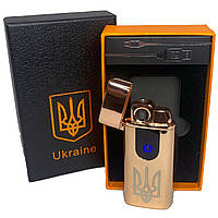 Электрическая и газовая зажигалка Украина с USB-зарядкой HL-431. NY-744 Цвет: золотой