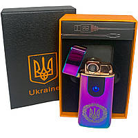 Электрическая и газовая зажигалка Украина с USB-зарядкой HL-435, Юсб зажигалка. DA-910 Цвет: хамелеон