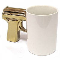 Чашка Пистолет белая с золотой ручкой MNB