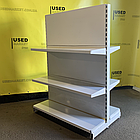 Острівний двосторонній торговий стелаж з металевими прямими полицями WIKO б/у, 1500х1000 білий, фото 2