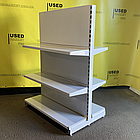 Острівний двосторонній торговий стелаж з металевими прямими полицями WIKO б/у, 1500х1000 білий, фото 3