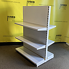 Острівний двосторонній торговий стелаж з металевими прямими полицями WIKO б/у, 1500х1000 білий, фото 4