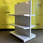 Острівний двосторонній торговий стелаж з металевими прямими полицями WIKO б/у, 1500х1000 білий, фото 5