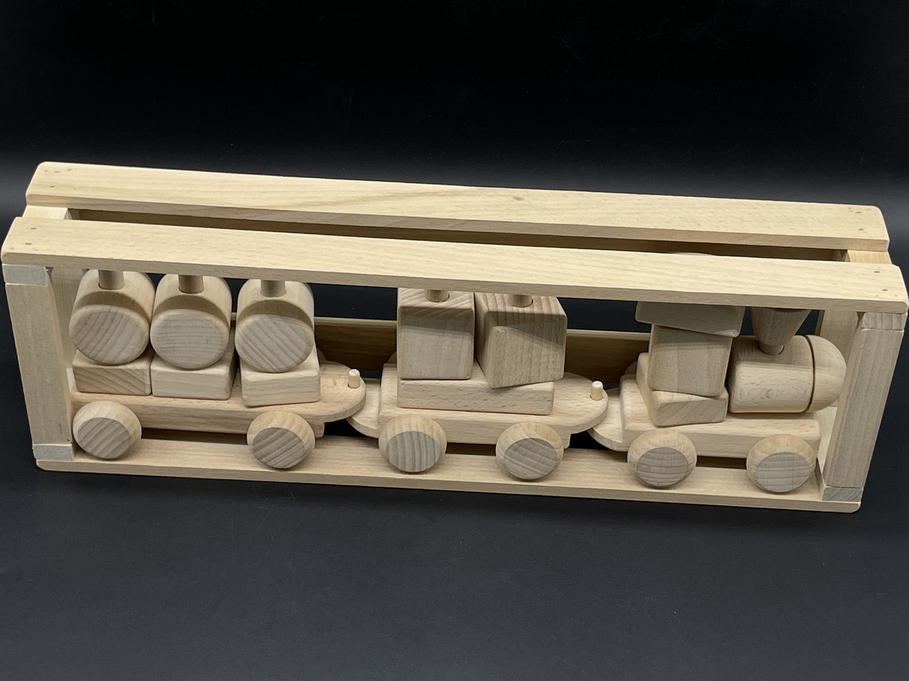Дитяча дерев'яна іграшка "Поїзд" з натурального дерева (паровозик і два вагони) в упаковці